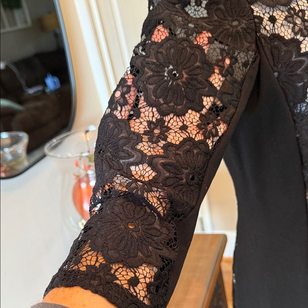 Nine West Black Lace sheer Sheath Dress 3/4 Sleeve Lined Stretch Women’s Size 12 - Picture 5 of 10